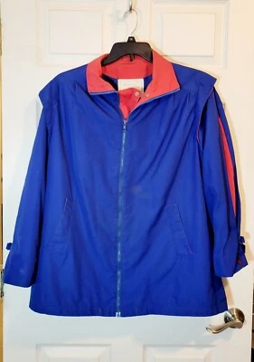 Abrigo de calle Mulberry grande de colección para mujer rojo azul bloque de color cremallera mangas abullonadas Foto 1 de 4