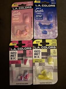 L.A. Color Short Square Nails Variety Pack (48 Ct). Rise & Sparkle & Geometric.