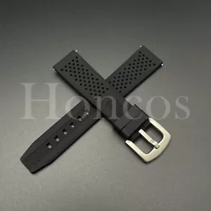 Black Soft Perforated Silicone Watch Band 20 mm 22 mm Rubber Strap Quick Release - Picture 1 of 4