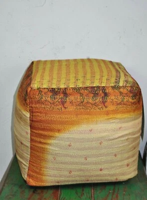 Sitzhocker Pouf Sitzpouf Sitzpuff 40 x 40 Handmade recycelte Seide Silk Orange - Bild 1 von 4
