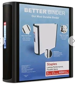 Staples 3" 3-Ring Better Binder, D-Ring, Black (ST55888-CC) - Picture 1 of 5