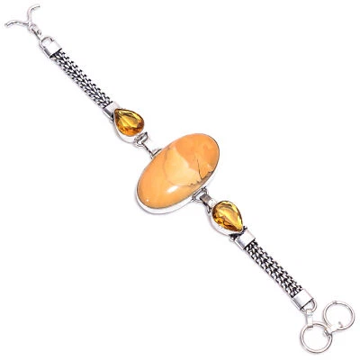 Mookaite Citrine Gemstone Fashion Jewelry 925 Silver Bracelet 7-8" ARB-214 - Image 1 of 3