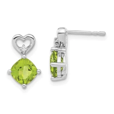 13.3mm 14k White Gold Peridot and Diamond Heart Earrings - Image 1 of 4