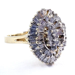 Vintage 14K Yellow Gold 1.5TCW Loaded Diamond Cluster Ring Baguette Size 6.75 - Picture 1 of 10