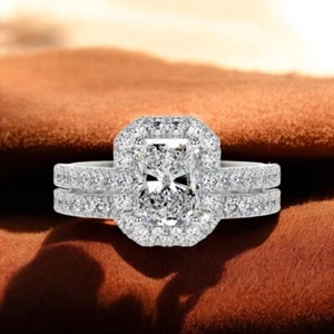 3.00 Ct Radiant Cut Lab Grown Diamond Ring Set IGI Certified 18K White Gold Band - Picture 1 of 13
