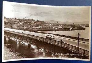 Postal RPPC Craigavon Bridge Londonderry Irlanda Autobús de San Valentín Segunda Guerra Mundial D33 - Imagen 1 de 2