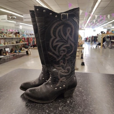 Ariat 10014130 Womens 8.5 B Western Boots Black Leather Studded Cowgirl Boots - Image 1 of 4