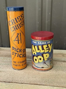 2 Vintage Toys PICK-UP STICKS 1940's CRISS CROSS & Alley OOP Can Game 1937 - Picture 1 of 14