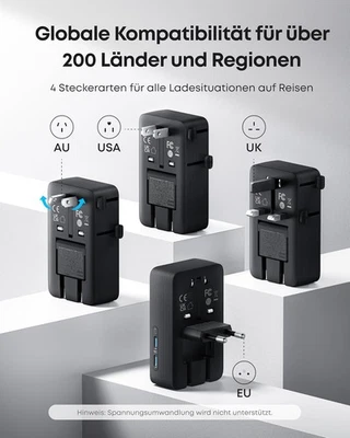 Anker Nano Reiseadapter Weltweit, Universal Reiseadapter mit 4X USB, 2X USB C - Bild 1 von 4
