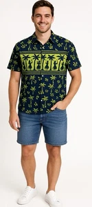 Ocean Pacific Men’s Hawaiian Hula Girls Button Shirt Green Short Sleeve Large - Picture 1 of 11