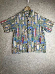 VTG Reyn Spooner Shirt Mens X-Large Rayon Hawaiian SurfBoard Palm Floral Light - Picture 1 of 10