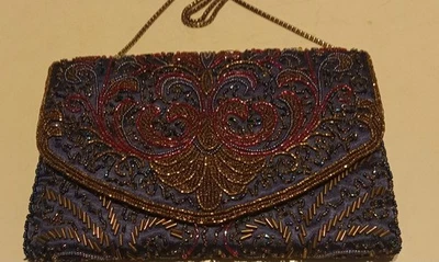 Bolso de Noche Vintage Muy Elegante Azul Marino Con Cuentas *Estate* Foto 1 de 4