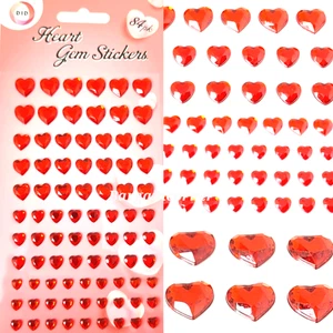 Heart Shape Gem Stickers Red ❤️ Stickers 4 Sizes Self Adhesive Art Craft 84 Pcs - Picture 1 of 13