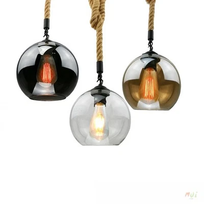 Hemp Rope Glass Shade Pendant Lamp LED Dining room Chandelier Ceiling Lights - Image 1 of 4
