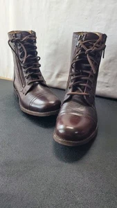 FRYE Tyler Double Zip Dark Brown Leather Combat Moto Lace Up Boots Sz 8 EUC - Picture 1 of 12