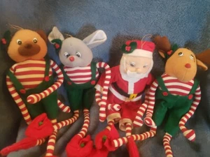Posable Candy Cane Legged Santa Claus And 3 Posable Candy Cane Legged Elves - Picture 1 of 12
