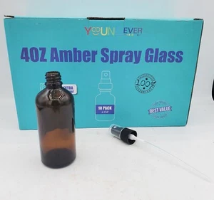 NEW Youngever 10 Pack Empty Amber Glass Spray Bottles 4 Ounce Refillable - Picture 1 of 6