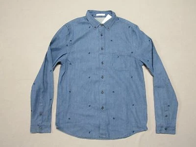 АЛЬТЕРНАТИВНАЯ ОДЕЖДА МУЖСКАЯ ШАМБРЕ СИНИЙ НА ПУГОВИЦАХ ИНДИГО ПЕРСИКОВАЯ РУБАШКА РАЗМЕР СРЕДНИЙ - Изображение 1 из 4