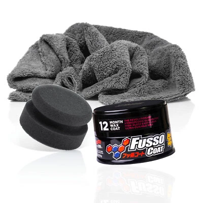Soft99 New Fusso Coat 12 Months Wax Dark + Hand Polishing Sponge + Cloth 550 GSM Grey - Image 1 of 4