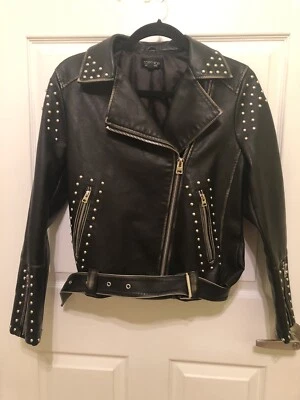 Chaqueta de moto de cuero vegano con tachuelas Topshop, talla 6 Foto 1 de 4