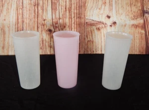 Lot of 3 Vintage Tupperware Tumblers #115 ~ 12 Ounce Tumblers ~ White & Pink - Picture 1 of 5
