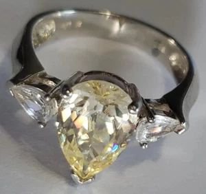 925 NV Nevada Sterling Silver Teardrop Yellow Citrine CZ & Clear CZ Ring Size 8 - Picture 1 of 9
