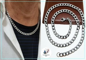 Collana da uomo in acciaio inox catena rock punk lunga 40 45 50 cm larga 7 mm - Foto 1 di 9