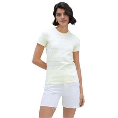 Camisa Everlane feminina pequena listra amarela manga curta algodão orgânico camiseta tripulação - Imagem 1 de 4