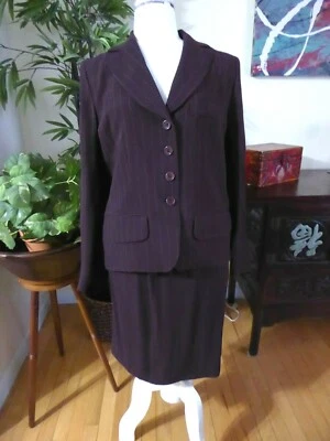 Vtg SONIA RYKIEL Paris Eggplant Pinstripe Single Breasted Skirt Suit 10 US 42 FR - Image 1 of 4