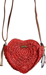 Red Heart Shape Straw Crossbody Sun N Sand New - Picture 1 of 7