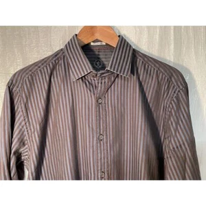 Bugatchi Uomo Shaped Fit Blue Brown Striped Long Sleeve Shirt Large - Picture 1 of 10