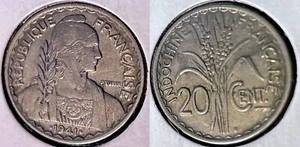 French Indochina 1941-S 20 Cents Rice KM-23a Copper-nickel XF+ #BB16 - US Seller - Picture 1 of 2