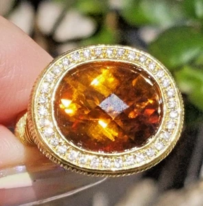 Gorgeous Vintage Textured Heavy Citrine Diamond 18k yellow gold ring - Picture 1 of 17