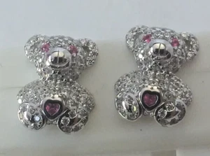925 STERLING SILVER - TEDDY BEAR CHARM STUD Earrings SIZE : 12x9MM - Picture 1 of 17