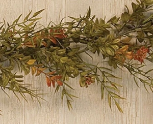 NEW Primitive BOXWOOD GARLAND DILL LEAVES Fall Rust Green Orange 72"L x 4"W - Picture 1 of 3