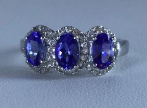 Size 8 AA Tanzanite & White Topaz Sterling Silver Ring TGW 2.32 Carats Gorgeous - Picture 1 of 8