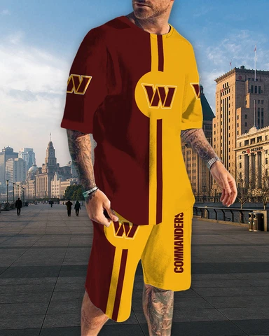 Washington Commanders Men T-Shirts Short Outfit Casual Short Sleeve Beach Shorts Cover