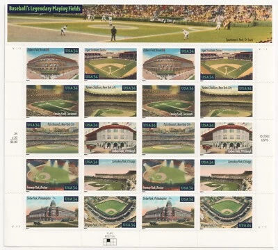 Scott# 3519a (3510-3519) Legendary Baseball Fields Full Sheet of 20 Stamps - MNH - Image 1 of 2