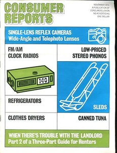 Consumer Reports Magazine November 1974 Reflex Cameras VGEX No ML 020617jhe - Imagen 1 de 1
