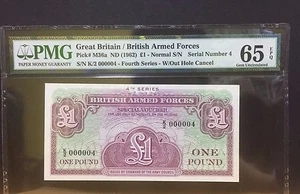 1962 Great Britain/British Arm Forces 4th Series £1 Pound P-M36a "000004" PMG 65 - Picture 1 of 3