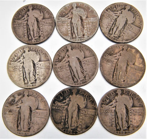 9 Standing Liberty Quarters with Clear Dates  Please See Dates Below Cover