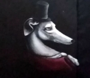 GREYHOUND , WHIPPET- DOG A CELIA LAKE ORIGINAL 'WILLOW III'. - CIRCULAR FRAME - Picture 1 of 5