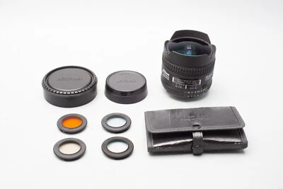 Nikon AF Nikkor 16mm f/2.8 D Fisheye Lens w/ Filters x4 Set For Nikon F Camera - Image 1 of 4