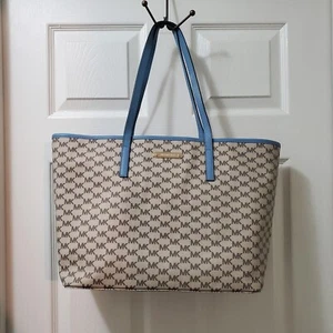 Michael Kors Studio Heritage Signature EMRY Large Top Zip Tote. Natural /Denim - Picture 1 of 19