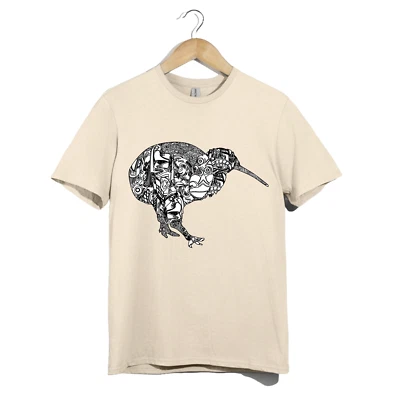 Kiwi Bird T-Shirt | Tribal Animal Line Art Tee | New Zealand Nature Bird Design - Image 1 of 4