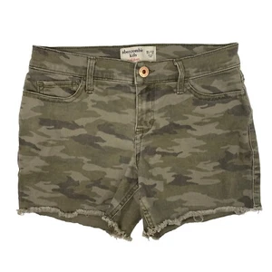 Abercrombie Kids Girls Olive Green Camo Frayed Hem Midi Shorts Size 9/10 - Picture 1 of 7