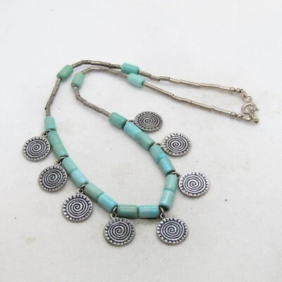 Carolyn Pollack Sterling Silver 925 Turquoise Beaded Charm Necklace 16" K7048 - Изображение 1 из 4