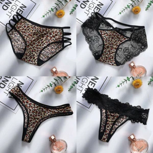 Breathable Lace T-Back T-Shaped Women's Hollow Leopard Print Low Waist Sexy - Picture 1 of 7