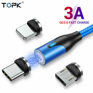 TOPK 3A Magnetic Fast Charging Cable USB Type C & iPhone Charger Data Sync Cord - Picture 1 of 14