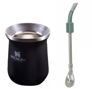 Juego Cuchara Bombilla Verde Y Mate Stanley Negro Original Argentina - Imagen 1 de 6